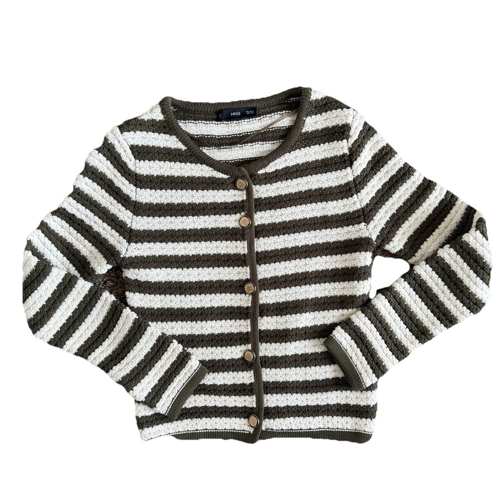 Mango Chunky Knit Sweater Cardigan‎ Women's SM Striped Equestrian Preppy Money